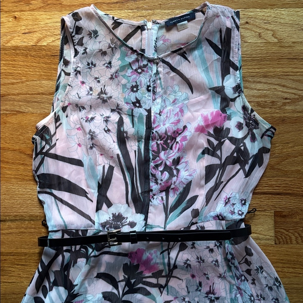 Tommy Hilfiger Women’s Floral Sleeveless Belted Midi Dress 28in Waist Sz 4 - Picture 2 of 6